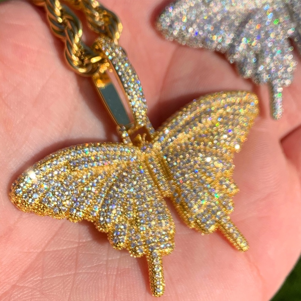 Gold Butterfly Pendant + Rope Chain